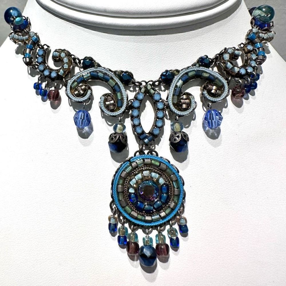 Vintage Ayala Bar Classic Collection Blue Beaded Statement Necklace & Drop Earri - Picture 2 of 4
